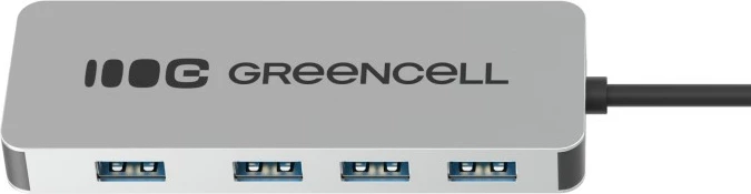 HUB USB-C, Green Cell, HUB-GC-C4A, 4x USB-A 3.0 deri 5 Gb/s, kabllo e integruar 15 cm, argjendtë/zezë
