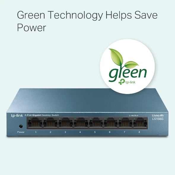 Switch TP-LINK LS108G, 8-port Gigabit 10/100/1000 Mbps, fanless, kornizë metalike, blu
