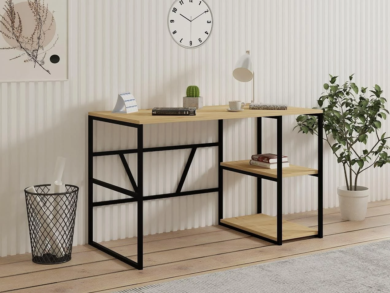 Tavolinë studimi Hanah Home, ngjyrë Sapphire Oak, me rafte