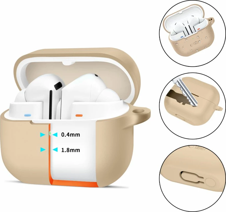 Mbështjellës Tech-Protect për Samsung Galaxy Buds 3 / 3 Pro, silikon, kafe, me karabiner
