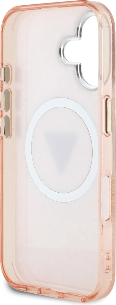 Mbështjellës Guess IML Metal Glitter 4G Circle Triangle MagSafe për iPhone 16, Rozë