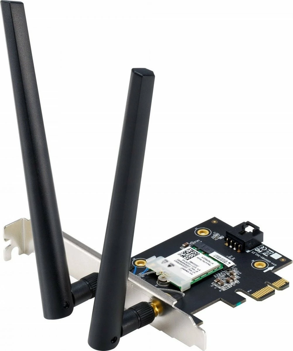 Kartë rrjeti Asus PCE-BE6500 Wi-Fi 7 PCIe tri-band, Bluetooth 5.4, e zezë, me 2 antena