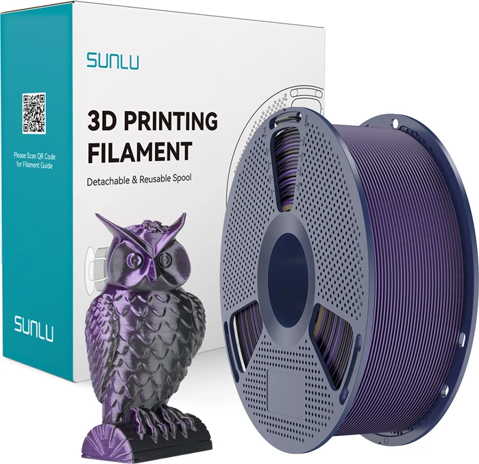 Filament për printim 3D Sunlu PLA+ Silk Dual Color, PLA+ Silk DC B Pur, zi/vjollcë