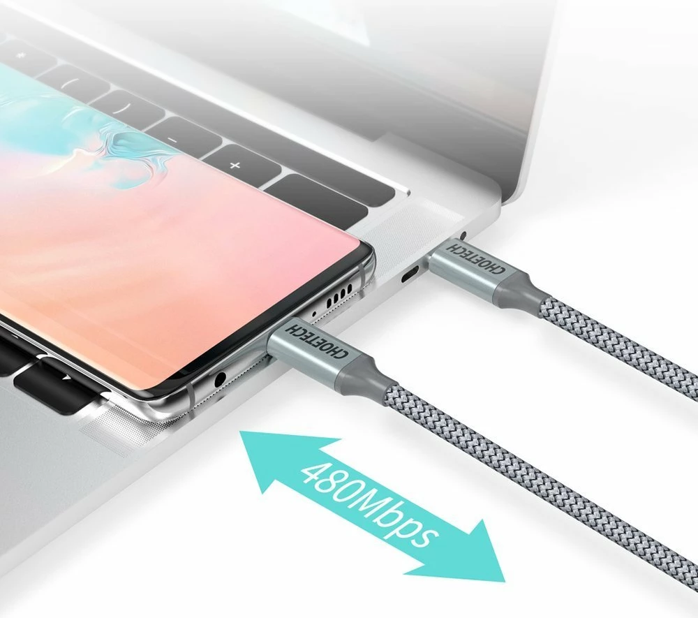 Kabllo USB-C në USB-C Choetech XCC-1002-GY, 1.8m, 100W, Gri