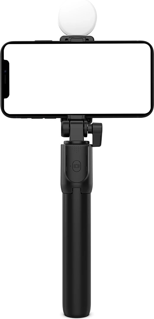 Selfie stick Hurtel WH1YXS tripod teleskopik 1m me llambë LED, mbajtëse telefoni, e zezë