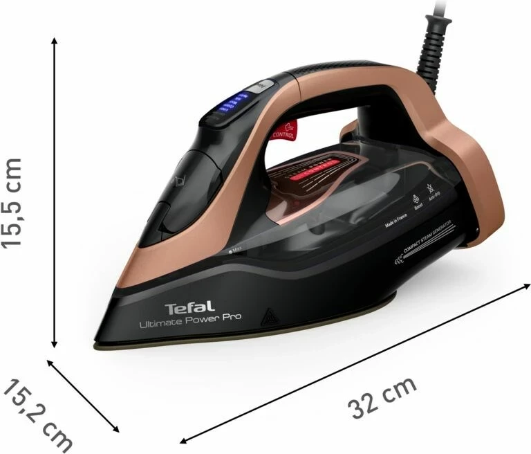 Hekur me avull Tefal Ultimate Power Pro FV9E50 3200 W, Durilium AirGlide Autoclean, kabllo 2 m, Zi/Bakër