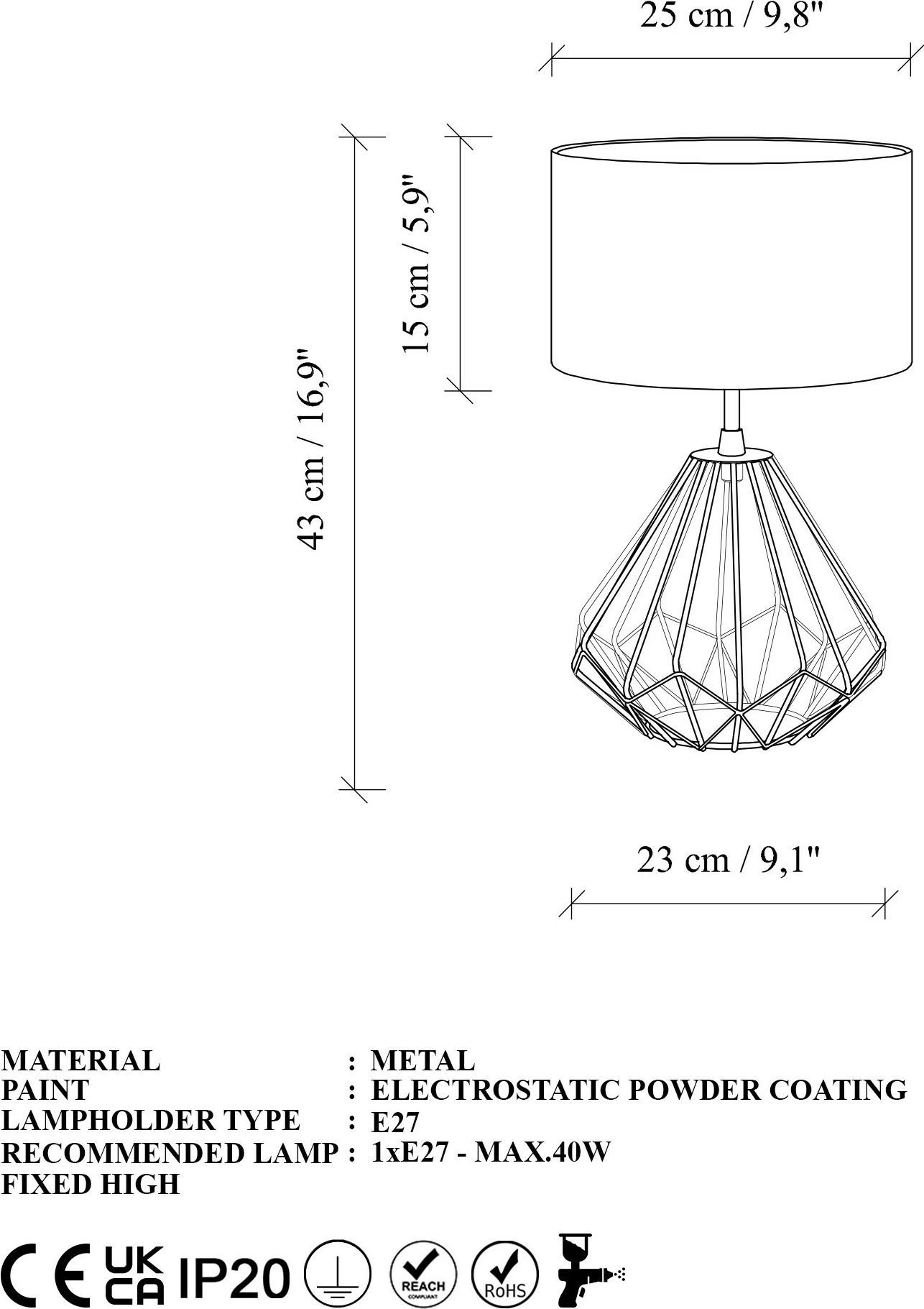 Set llamba tavoline Opviq, Diamond, 2 copë, S-708, ngjyrë e zezë