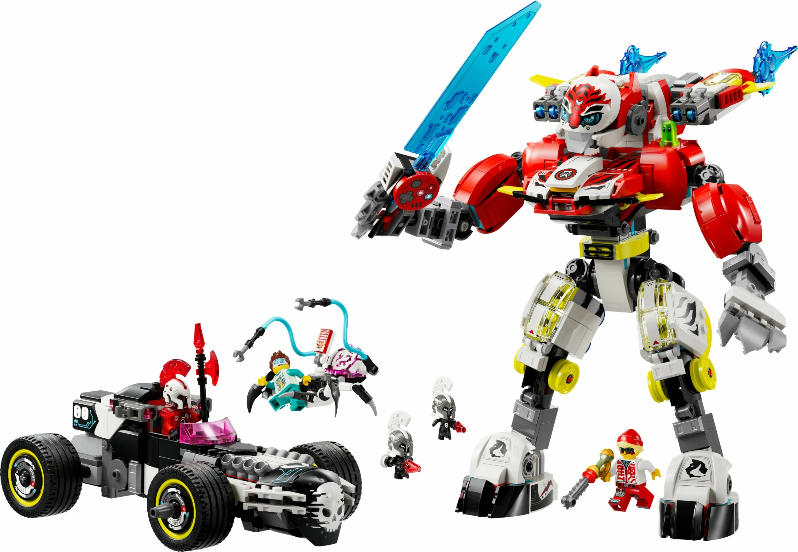 Set ndërtimi LEGO DREAMZzz 71497, Cooper Tiger-Mech & Zero Hot Rod, 1006 pjesë, multikolor