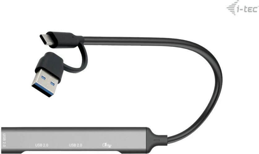 USB HUB I-Tec, 4 porta, USB 3.0/2.0, Type-A/Type-C, 5000 Mbit/s, argjendtë