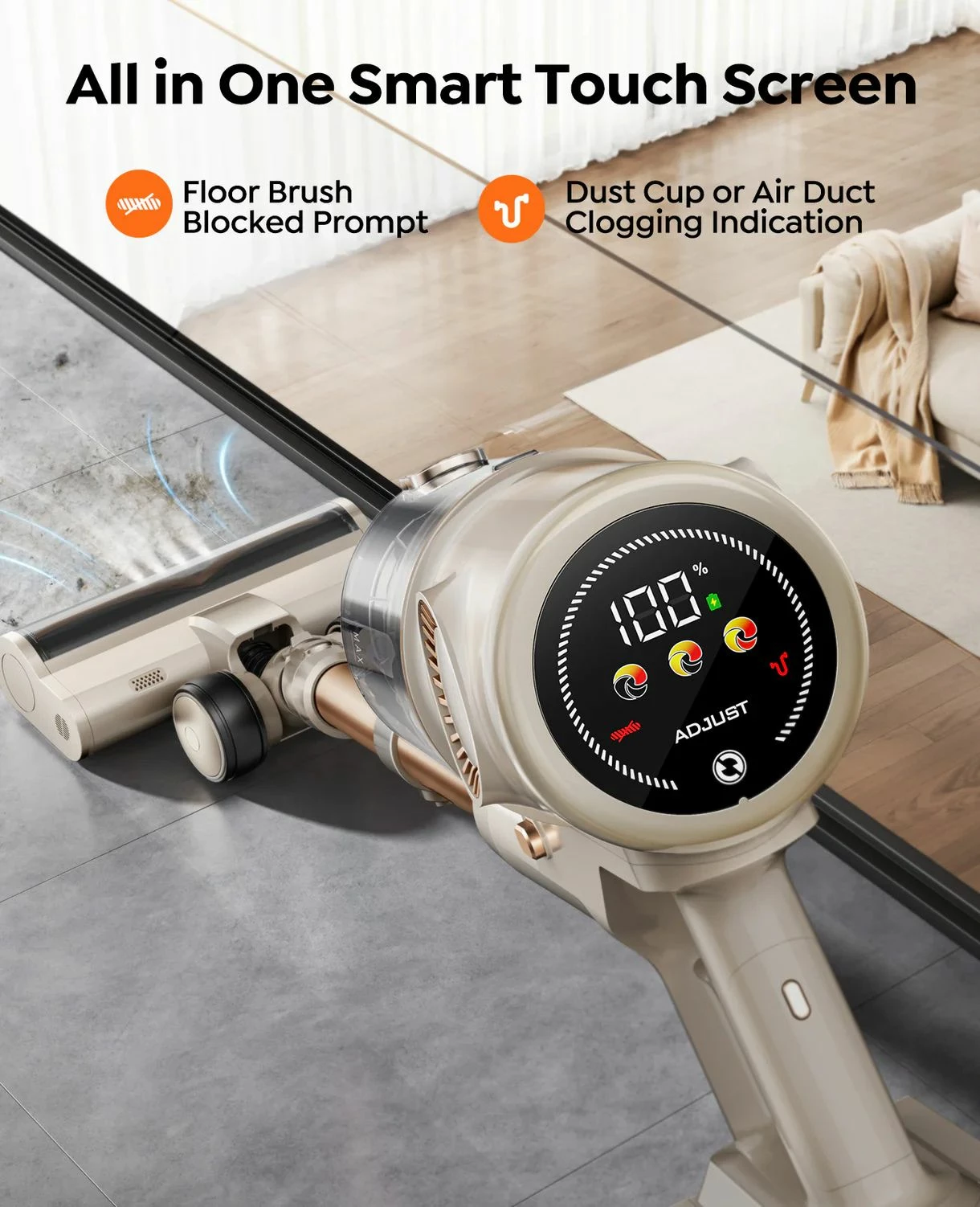 Fshesë me korrent pa kabllo vertikale Honiture P7 Pro, 600 W, 50 kPa, 80 min, HEPA, 1.5 L, shampanjë