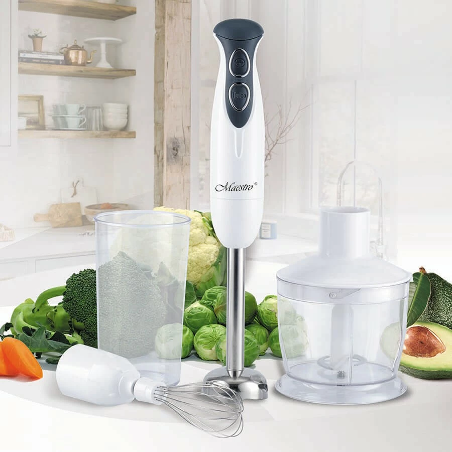 Blender dore Feel-Maestro MR-562, set 3-në-1, 300W, Inox, E bardhë/E zezë