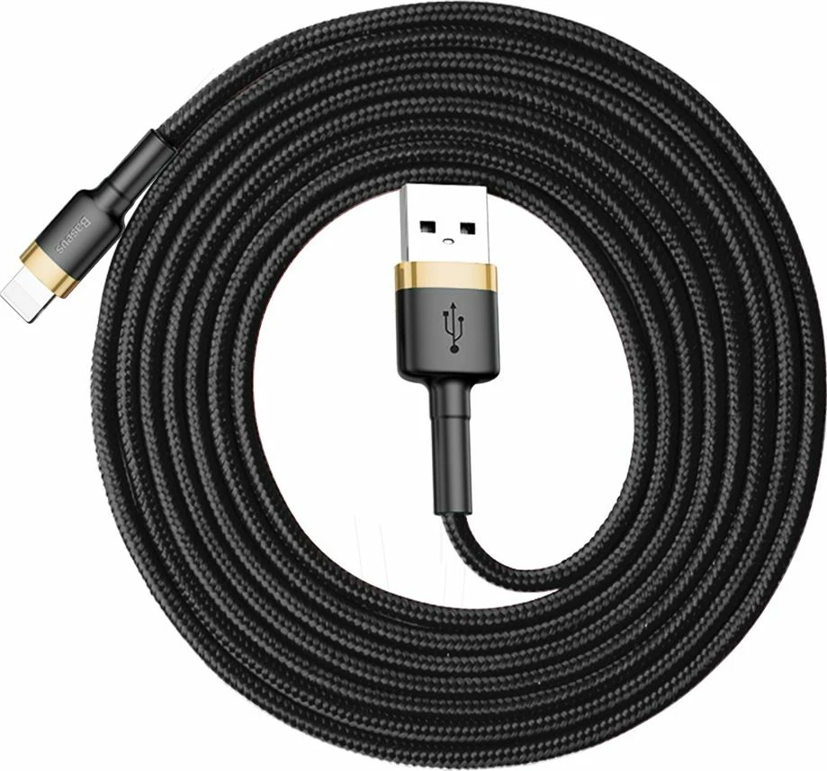 Kabllo USB-A në Lightning Baseus Cafule CALKLF-CV1 2m, e thurur najllon, 1.5A, Zi/Ari