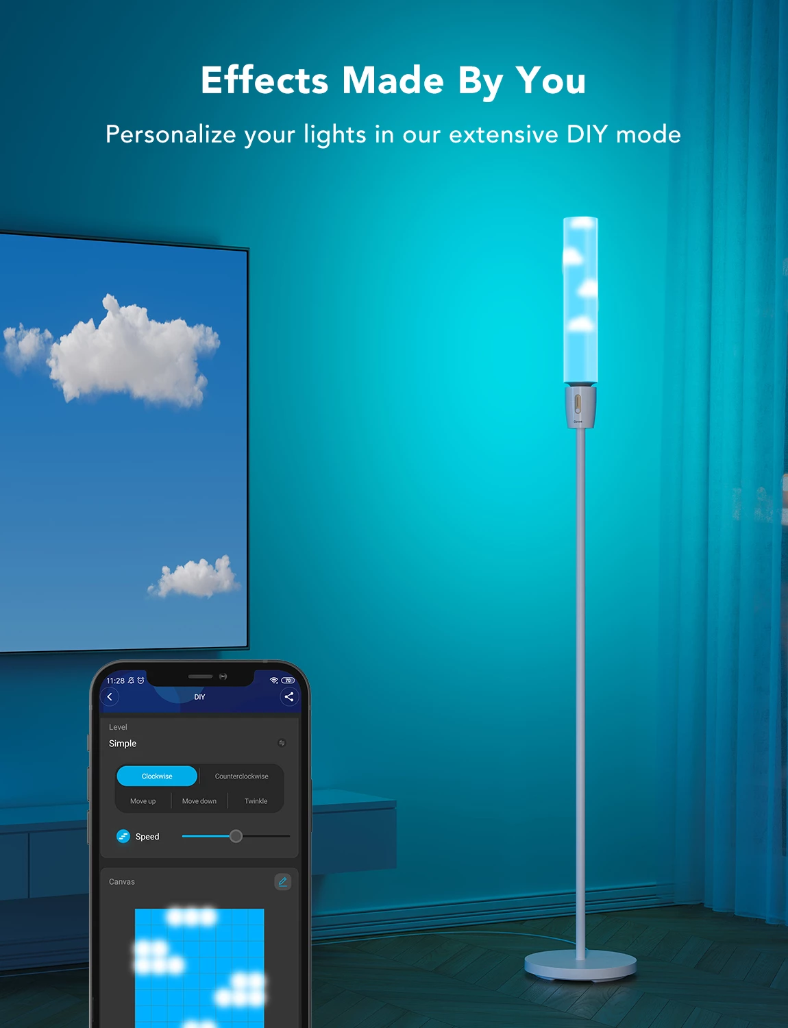 Llambë dyshemeje Govee RGBICWW Cylinder H6078, 140 cm, smart me aplikacion, prizë EU