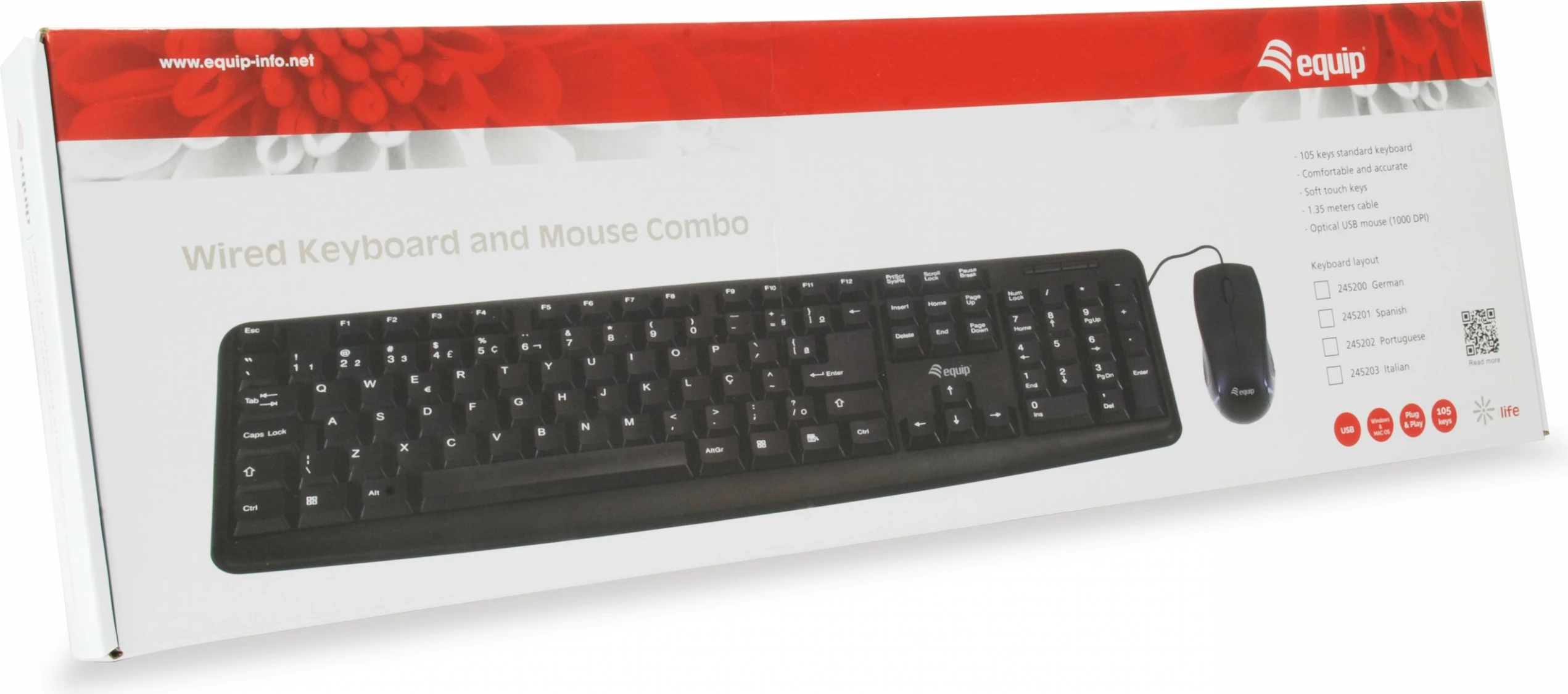 Tastierë me maus Equip 245203, full-size, USB, QWERTY, e zezë