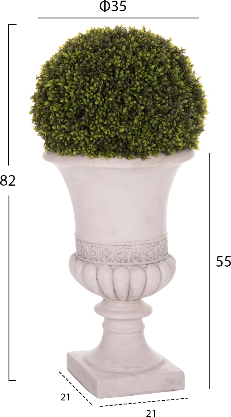 Bimë sintetike dekorative në amforë, FH4023, topiary boxwood, 82H cm