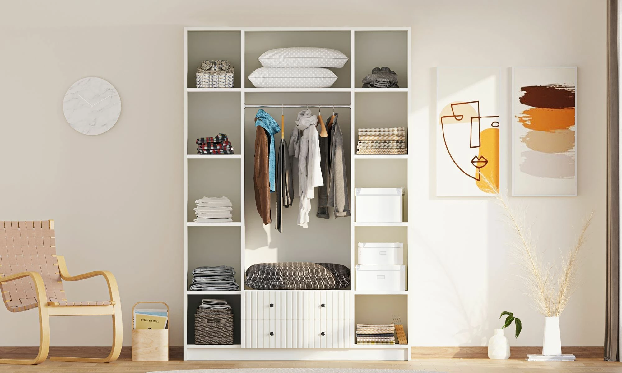 Dollap rrobash Skye Decor, ngjyrë e bardhë mat, RB-185-02