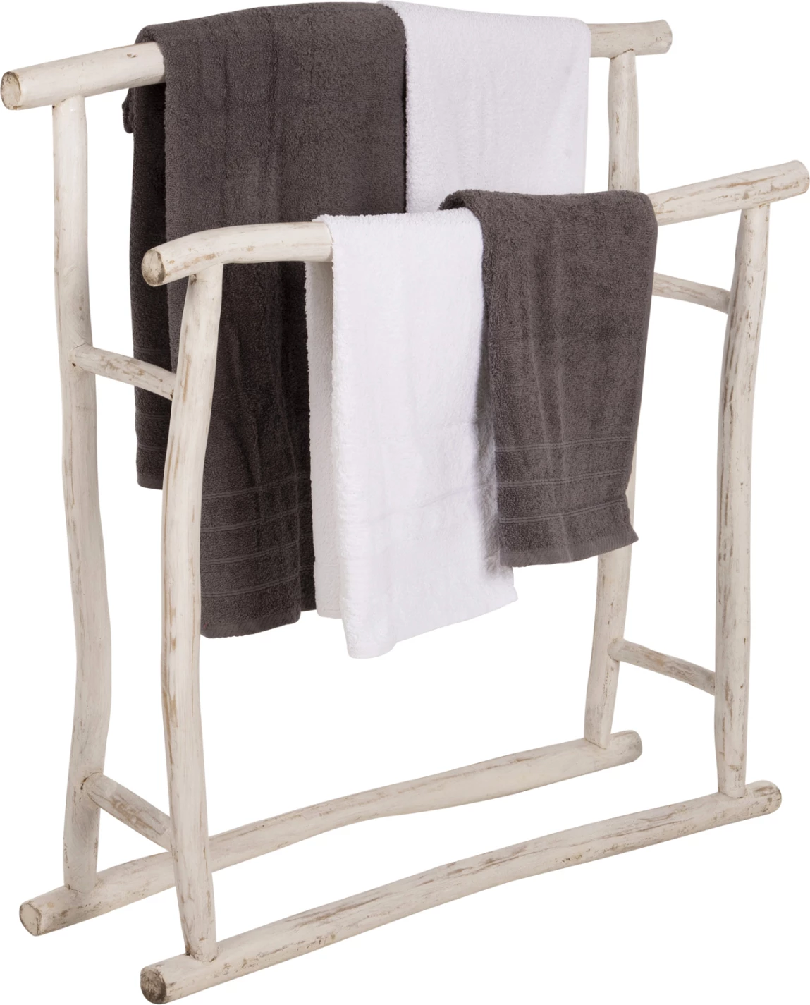 Varëse për peshqirë, degë tik, ngjyrë patina e bardhë, FH7908, 90x28x77-91H cm