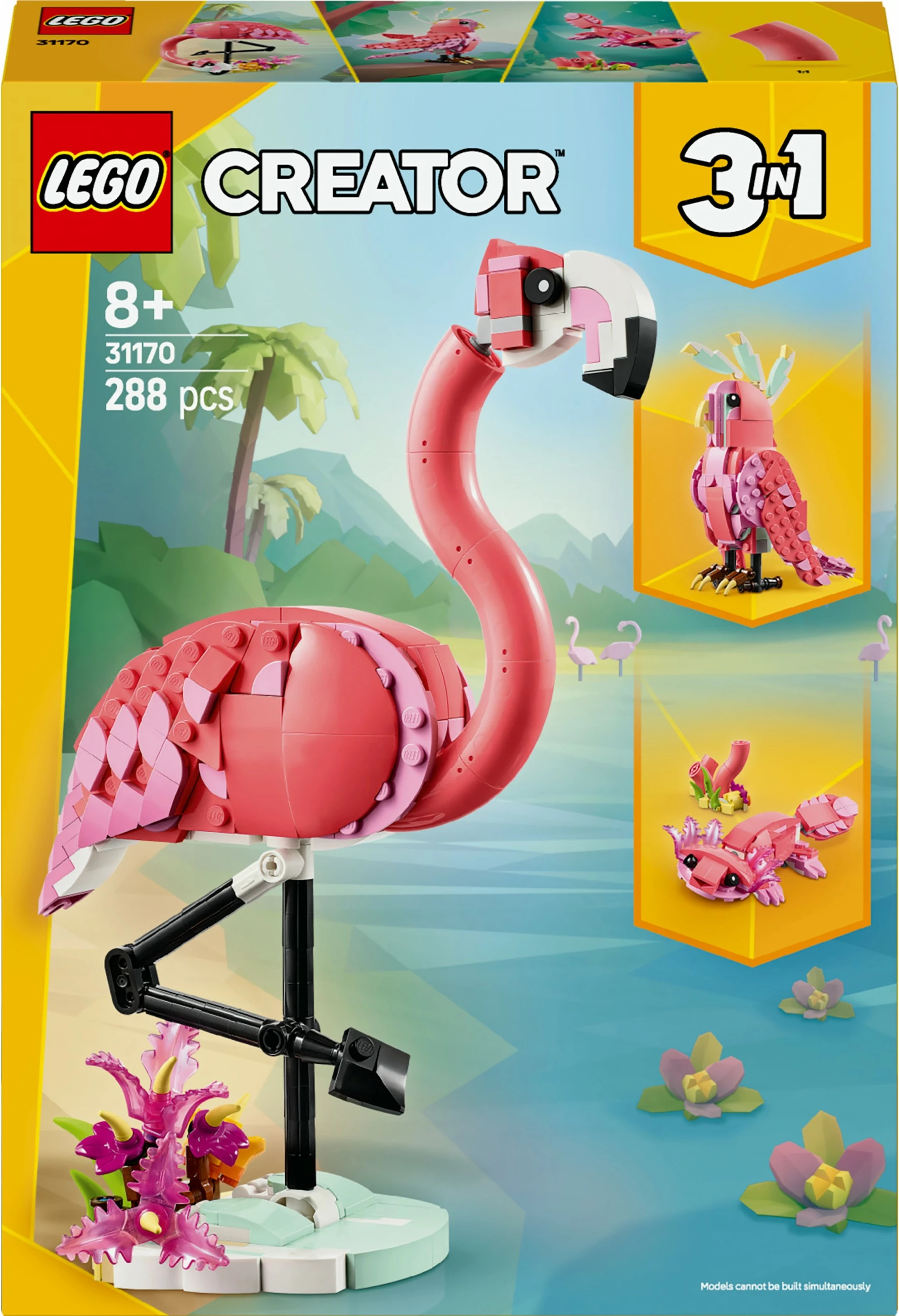 Set ndërtimi LEGO Wild Animals: Flamingo rozë, 288 pjesë, plastikë, 8+ vjeç, shumëngjyrësh
