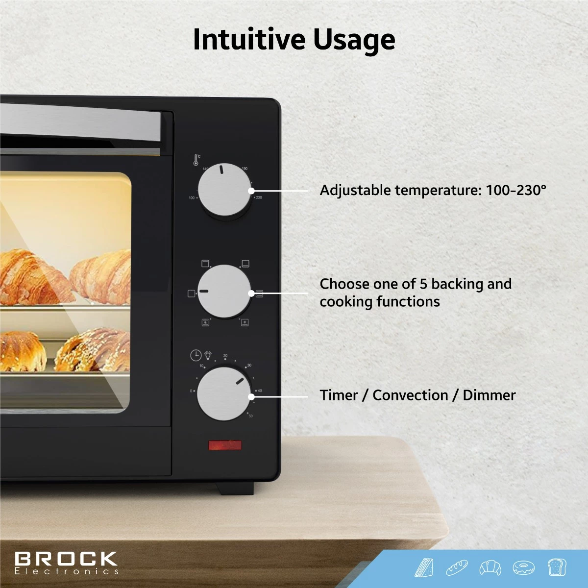 Mini furrë elektrike Brock TO 3001 BK, 30L, 1500W, e zezë