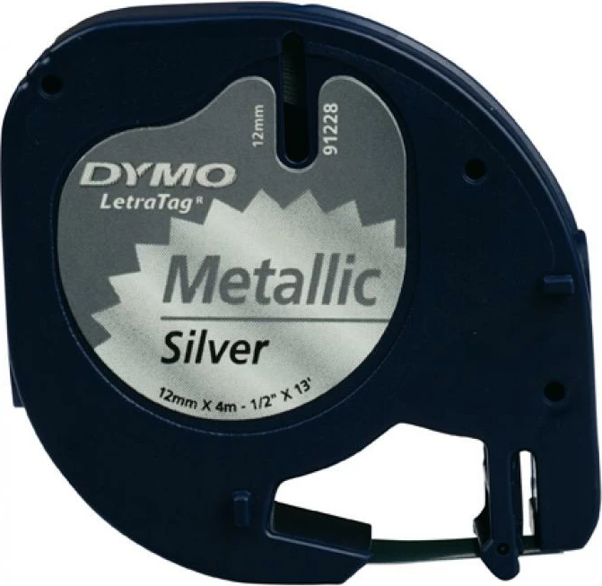 Shirit etiketas, Dymo, LetraTag 91228 (S0721730), 12mm x 4m, metallic argjendtë