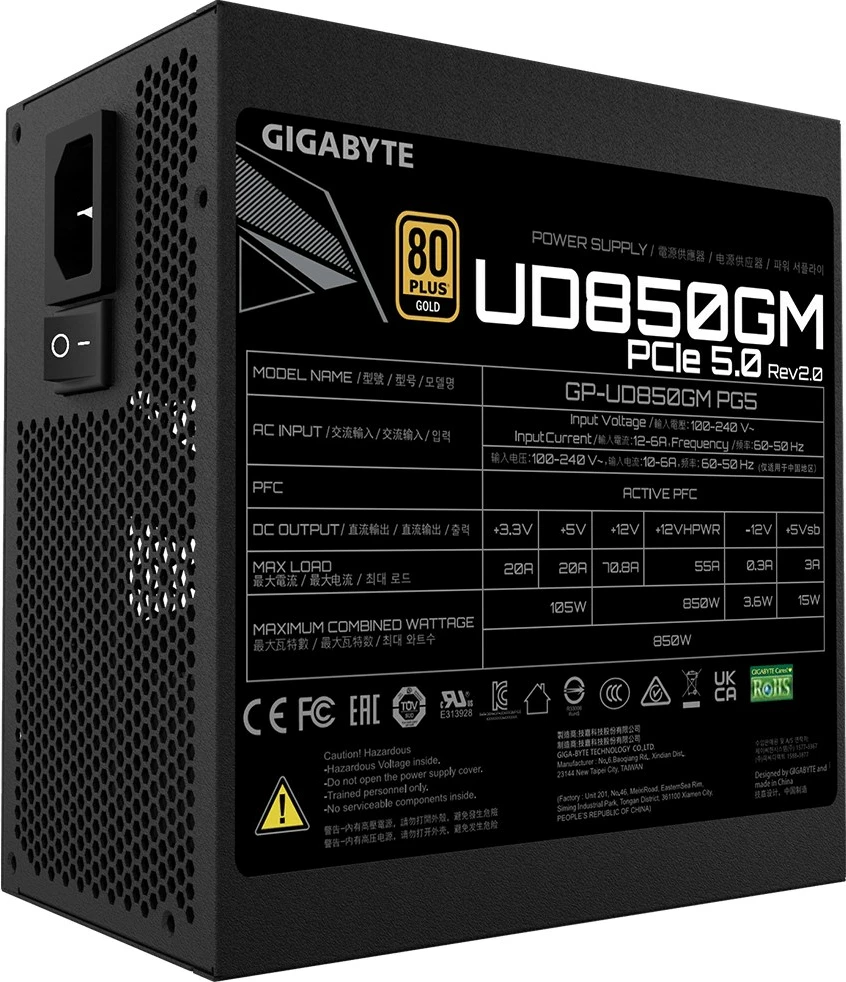 Kasë Gigabyte UD850GM PG5 V2, 850W, 80 PLUS Gold, e zezë