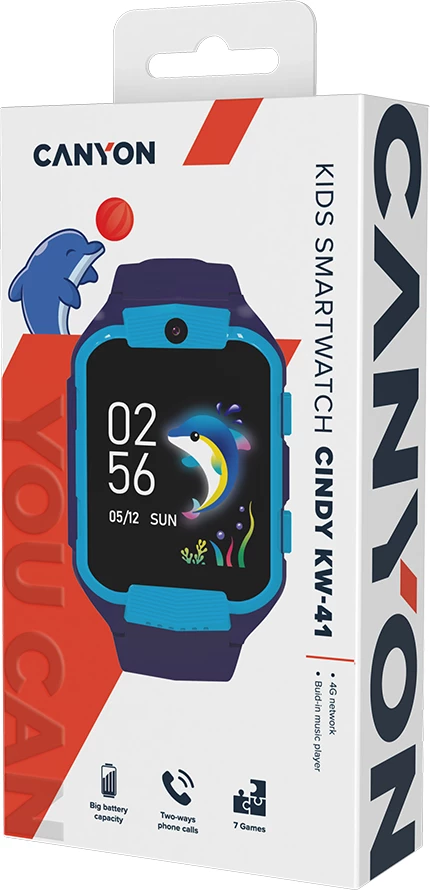 Smartwatch CANYON Cindy KW-41 4G me kamerë, muzikë, ekran 1.69", Nano-SIM, 512 MB, blu