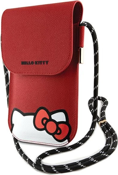 Mbështjellës Hello Kitty Leather Hiding Kitty Cord për celular, lëkurë artificiale, e kuqe