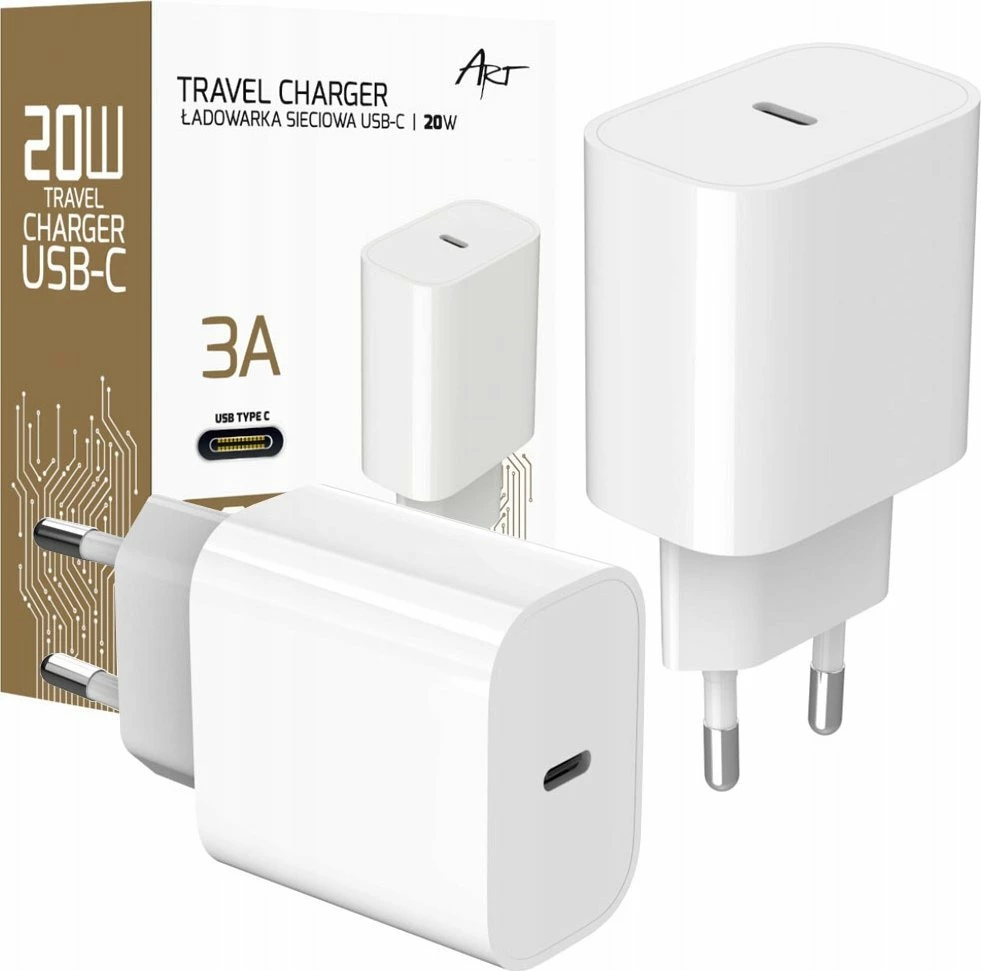 Karikues muri Art AZ-U20W1 20W USB-C PD/QC 4.0 3A, i bardhë