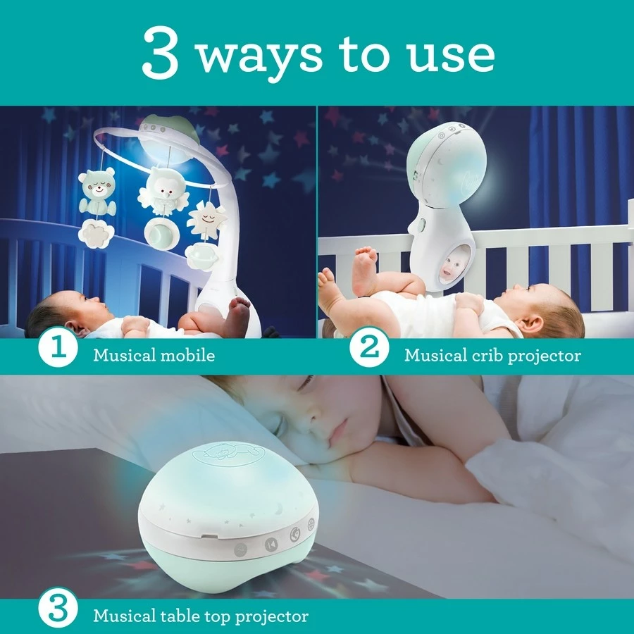 Karusel muzikor 3-në-1 për fëmijë B-kids Infantino, projektor, llambë nate, jeshil/bardhë