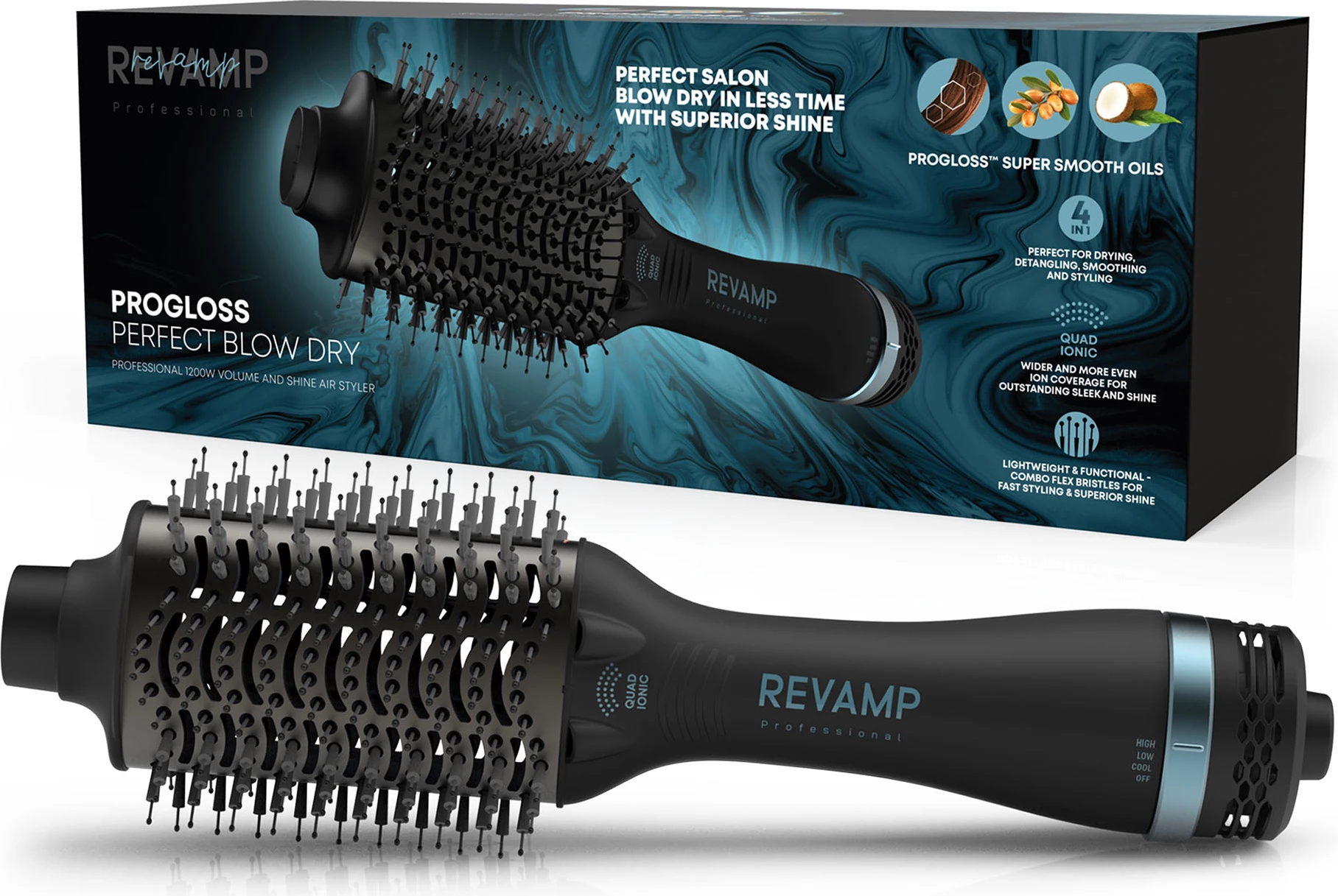 Furçë tharëse ajri Revamp Progloss Perfect Blow Dry DR-2000 1200 W, ionike, 3 nivele, e zezë