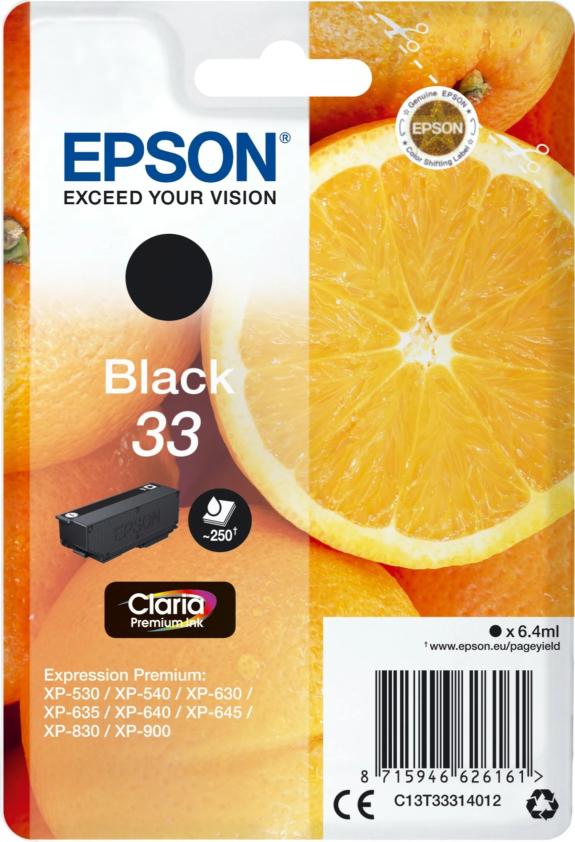 Kasetë bojë Epson Claria Premium 33, Standard Yield, 6.4 ml, e zezë