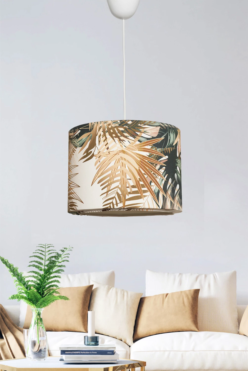 Llambë tavani varëse FH7364, metal dhe pëlhurë, tropical, 28x28x65 cm