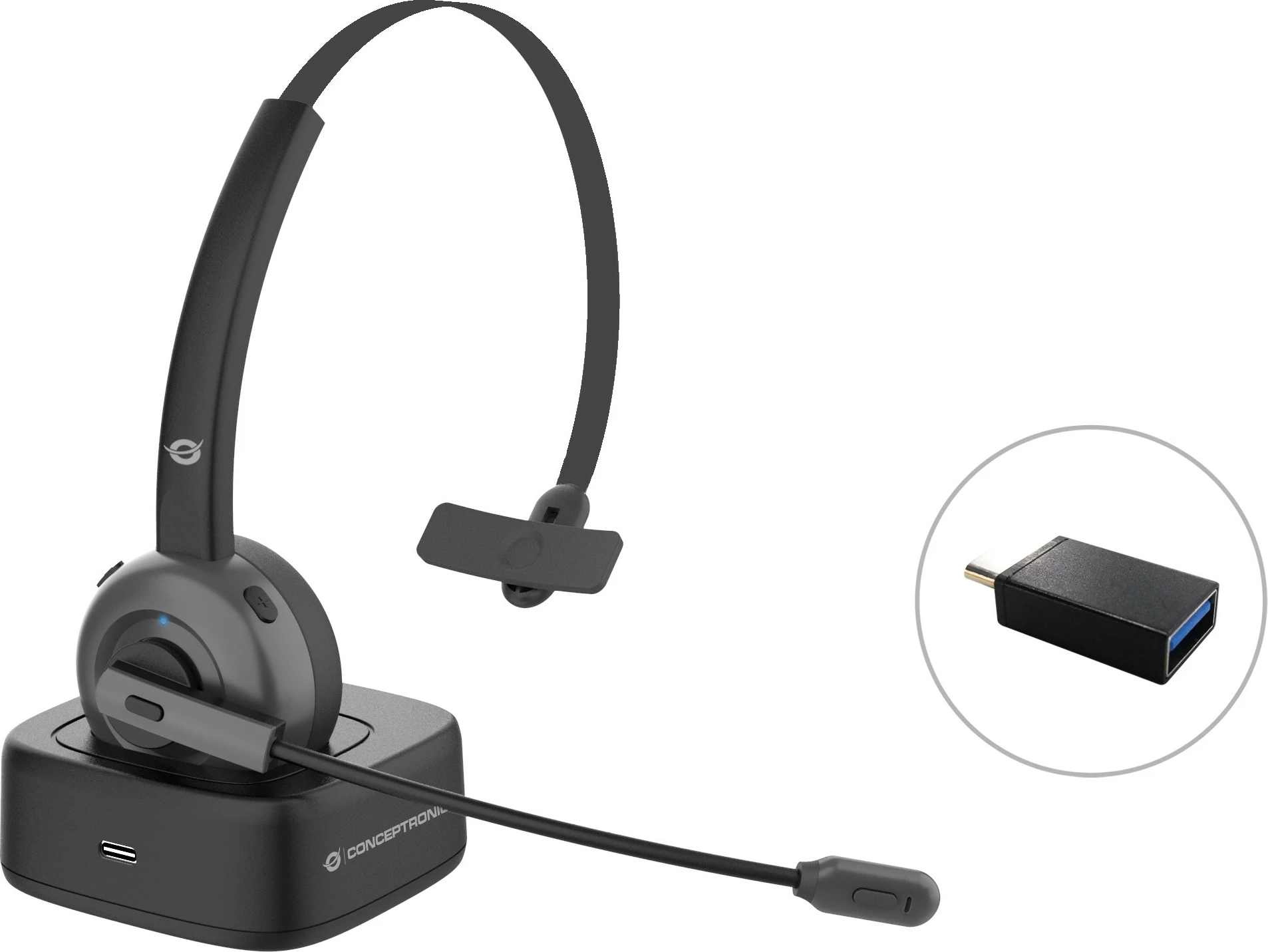 Kufje wireless Conceptronic, Bluetooth 5.0, me stacion karikimi, e zezë