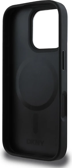 Mbështjellës DKNY Plain Silver Logo MagSafe për iPhone 16 Pro, i zi