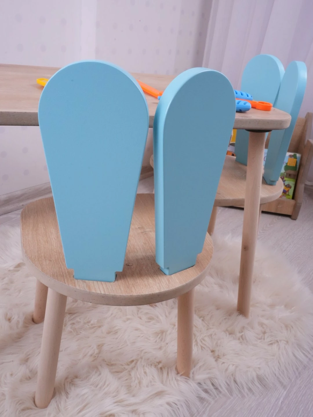 Set tavoline me karrige për fëmijë, Hanah Home, Bunny, një karrige, ngjyrë baby blue dhe kafe