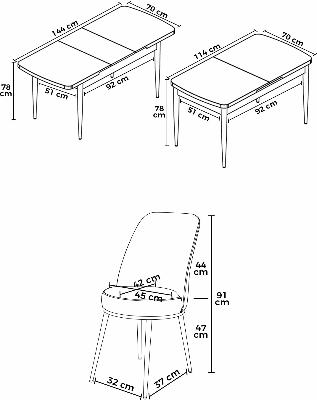 Tavolinë me karrige për ngrënie, e zgjatshme, 7 copë, Skye Decor, e bardhë, kaltër e errët