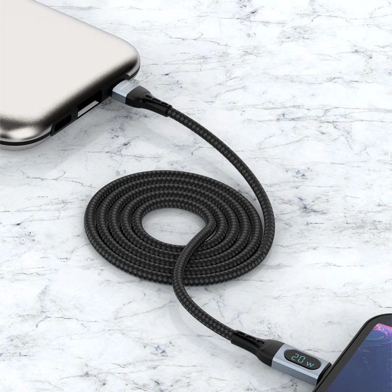 Kabllo Dudao L7MaxL USB Type C në Lightning, 1m, 20W, me ekran, e zezë