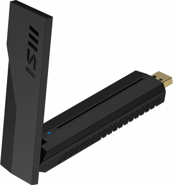 Adapter Wi‑Fi USB MSI BE6500 Wi‑Fi 7, USB 3.0/3.2 Gen 1, deri 6500 Mbps, i zi, set me stand