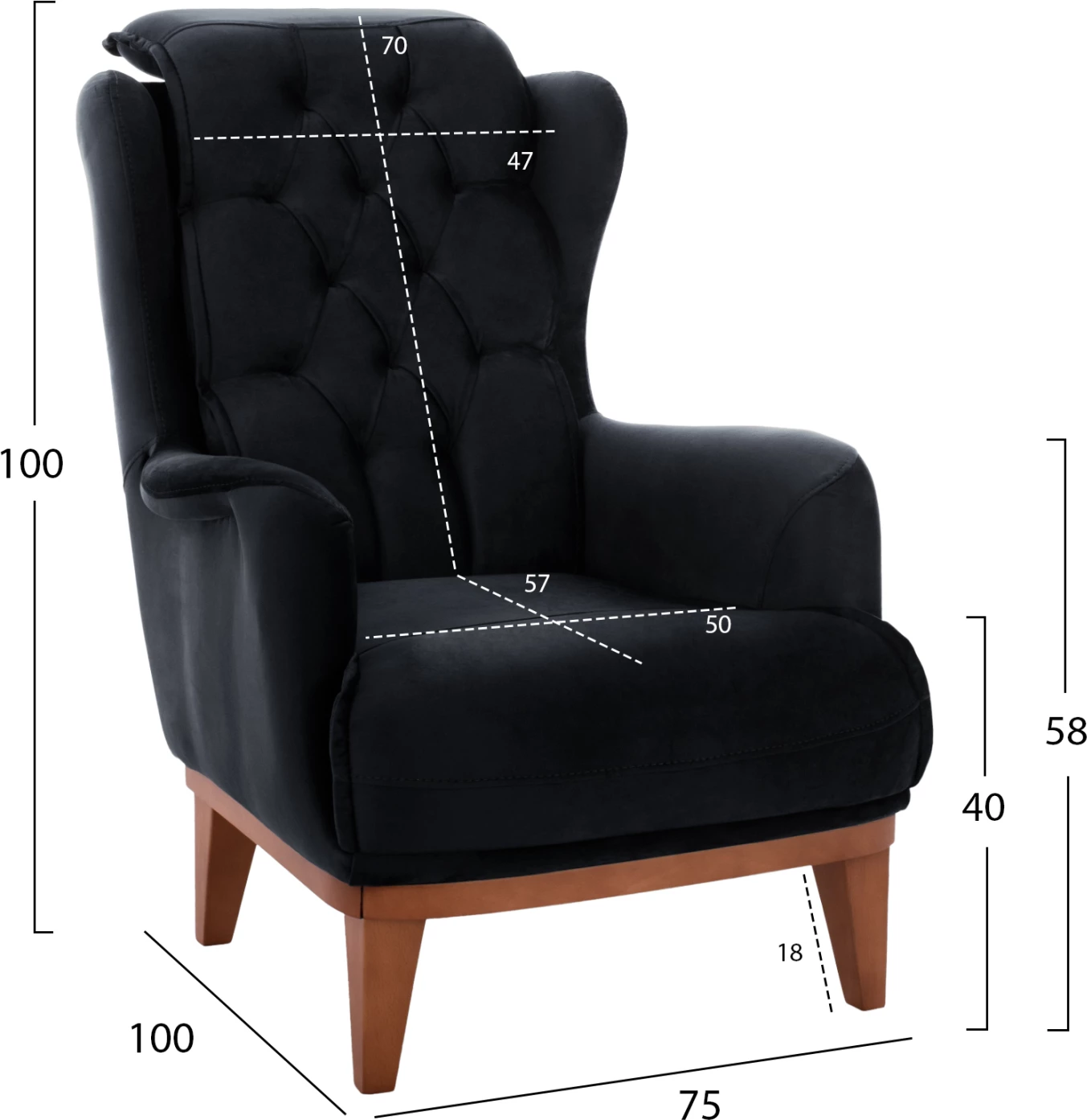 Set dhome ndenje 3-pjesësh, kadife e zezë, FH11746.01