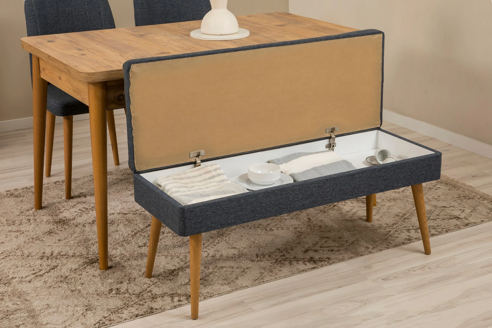 Set tavoline me karrige dhe konsol, zgjatues, 7 pjesë, Skye Decor, Vina 03 1048, ngjyrë pishë atlantike, blu e errët