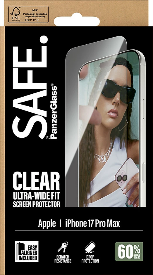 Mbrojtës ekrani PanzerGlass SAFE për iPhone 17 Pro Max, transparent