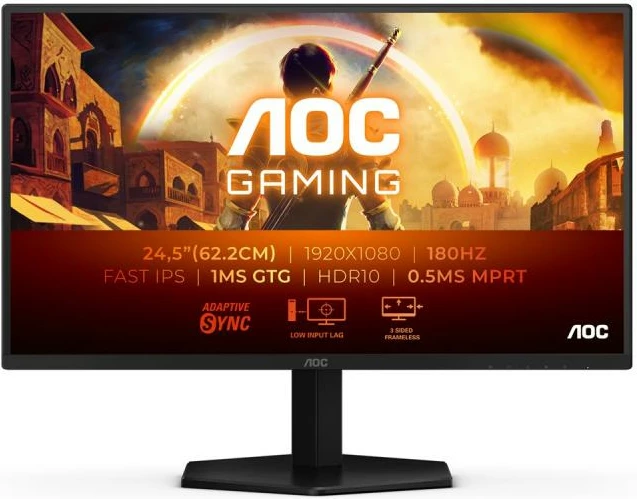 monitor AOC 25G42E, 24.5" Full HD, 180Hz, Fast IPS, 1ms GtG, HDR10, zezë/kuqe