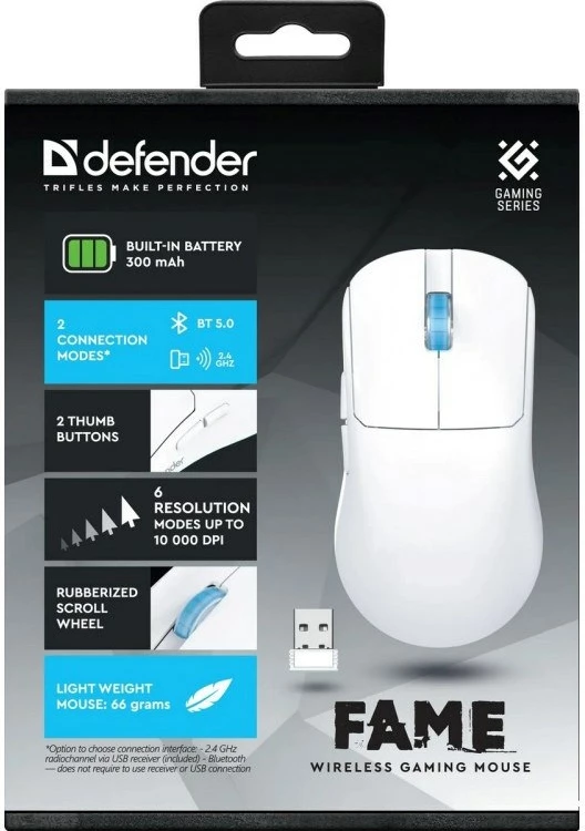 Maus wireless Defender Fame GM-516, 10000 DPI, 6 butona, i bardhë