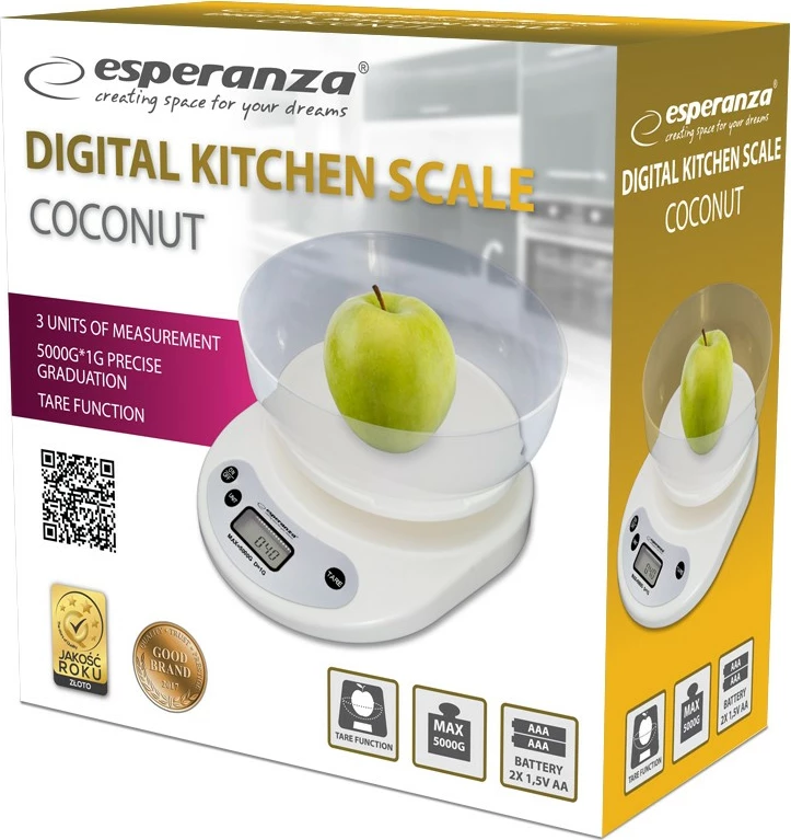 Peshore kuzhine Esperanza EKS007 me tas plastik, 5 kg, e bardhë