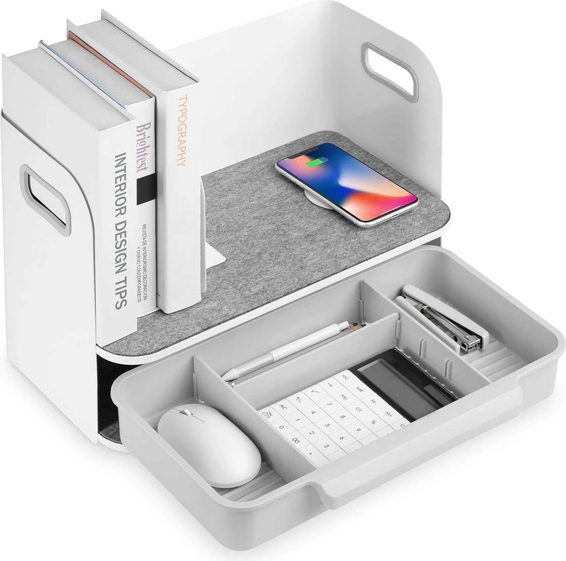 Organizues tavoline Digitus me karikues Qi, çelik, gri, bardhë, 1 sirtar, Kinë