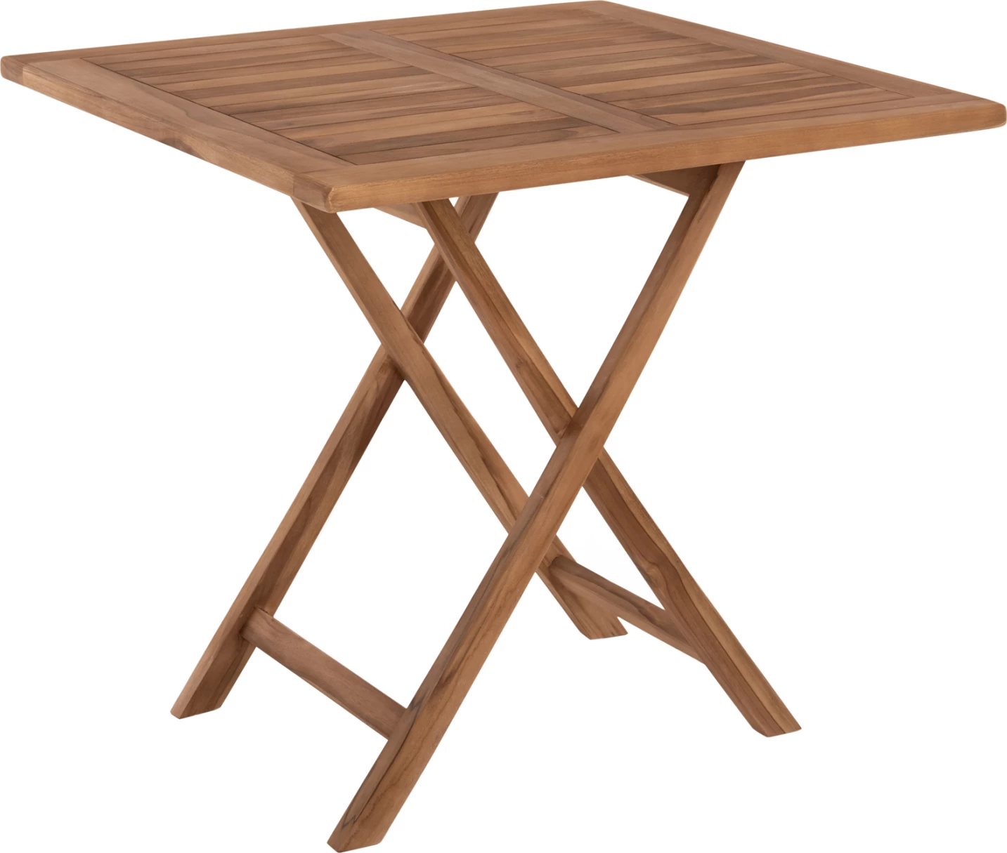 Tavolinë katrore për ngrënie jashtë, e palosshme, dru teak, ngjyrë natyrale, KENDALL FH9544, 80x80x75 cm