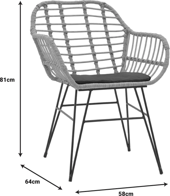 Tavolinë me karrige Naoki X set prej 5 copë rattan pe ngjyrë natyrale dhe metal i zi 160x90x78cm