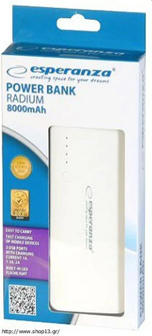 Power Bank Esperanza EMP106WE Radium, 8000 mAh, e bardhë
