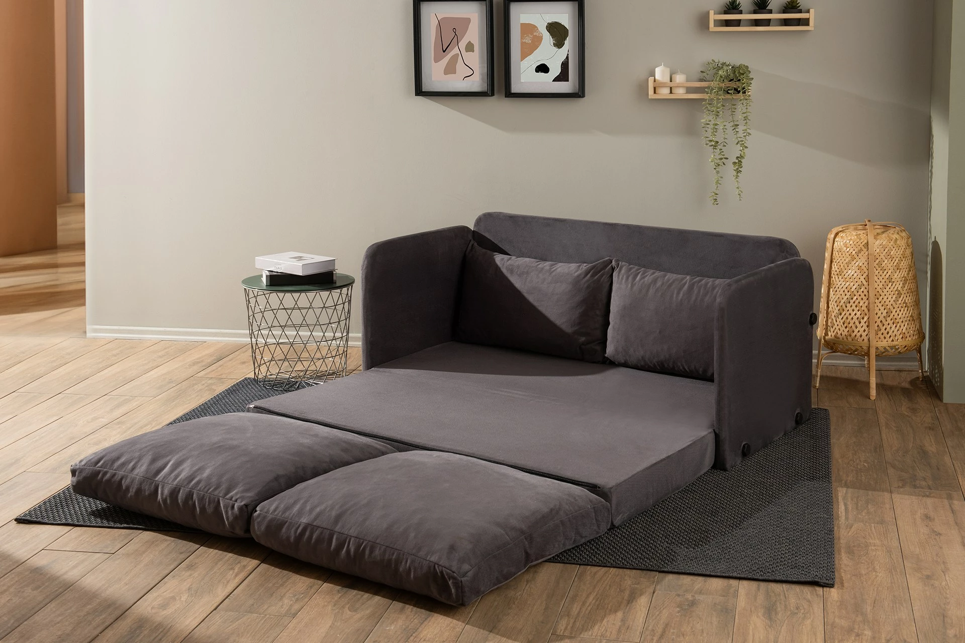 Divan i shndërrueshëm në shtrat, dy vende, gri, Saga XL