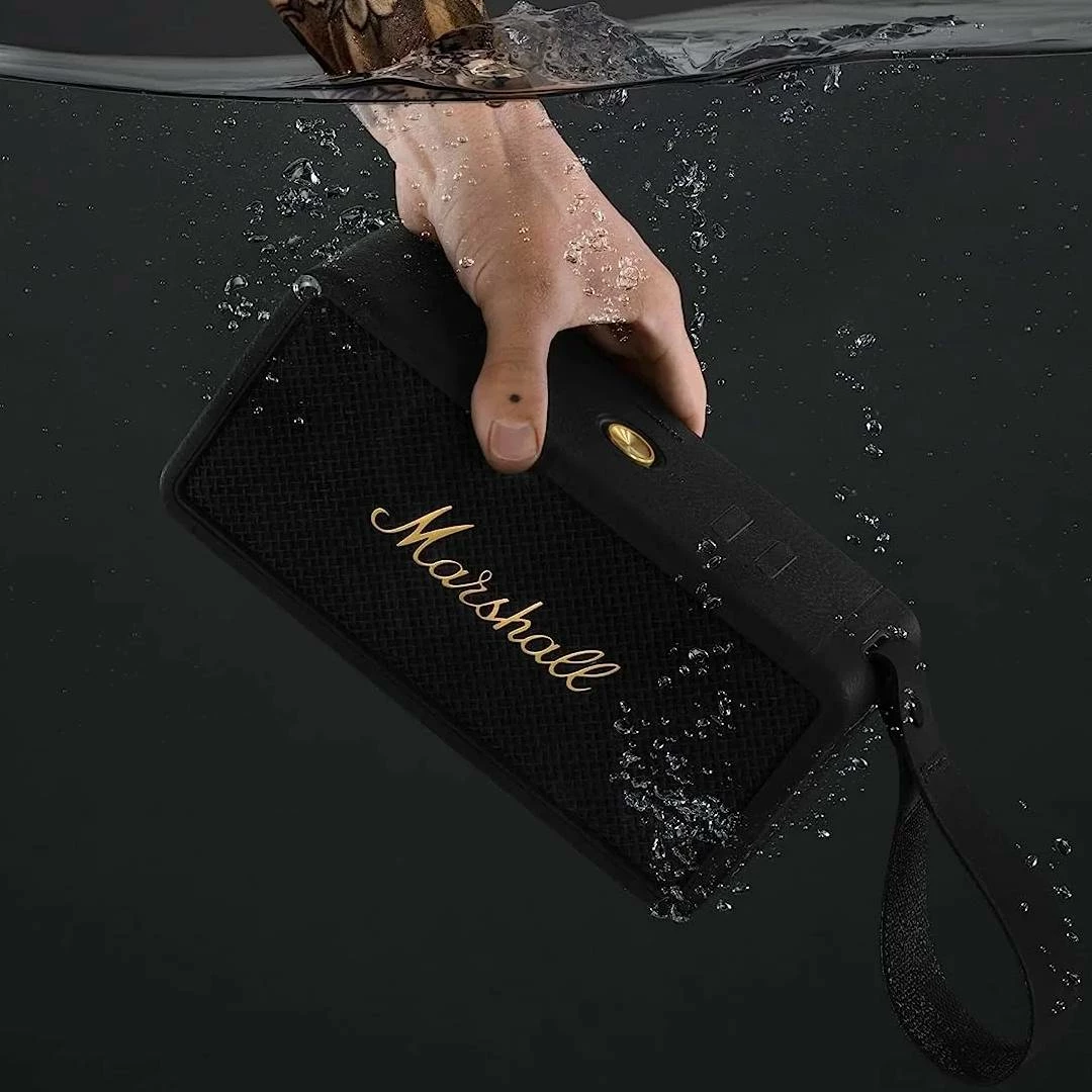 Altoparlant portativ Marshall Middleton II 30+ orë, Bluetooth 5.3, 360° stereo, IP67, powerbank, zi & bronz